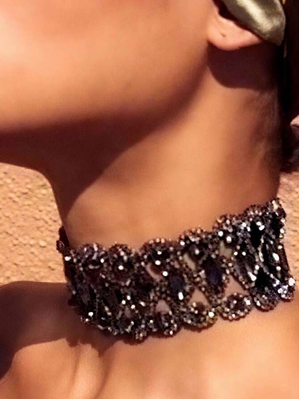 Black Beaded Statement Choker Necklace